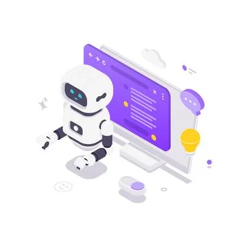 Isometric vector illustration of a chatbot. Concept for AI customer support,  Stock Illustration