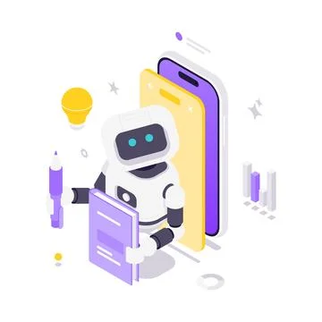 Isometric vector illustration of a chatbot for mobile app development and onl Stock Illustration