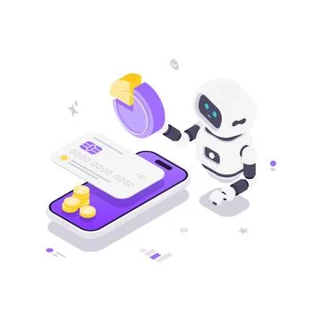 Isometric vector illustration of a chatbot for mobile banking and financial a Stock Illustration