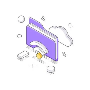Isometric vector illustration of cloud data management. A folder with a cloud Stock Illustration