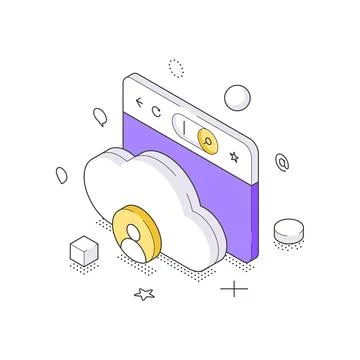 Isometric vector illustration of cloud services. A cloud icon with a user pro Stock Illustration