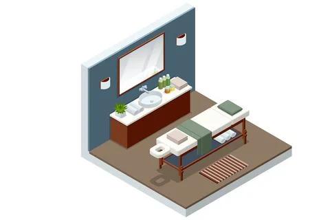 Isometric vector illustration of a compact massage room featuring a massage Stock Illustration