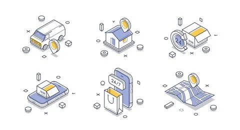 Isometric vector illustration concept for delivery service and logistics. Ico 库存插图
