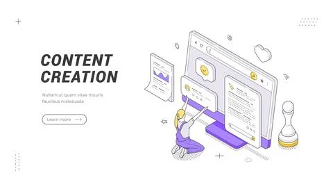 Isometric vector illustration of content creation. Digital copywriting and bl Ilustración de archivo