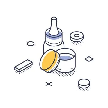 Isometric vector illustration of cosmetic packaging. Represents beauty produc 스톡 일러스트
