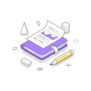 Isometric vector illustration of a creative process. Organizer with a busines Illustrazione stock
