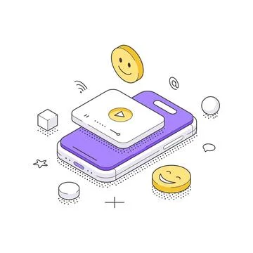 Isometric vector illustration of customer satisfaction. A smartphone with smi Stock Illustration