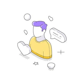 Isometric vector illustration of customer support. User avatar with a heart a Illustrazione stock