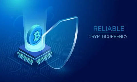 Isometric vector illustration on a dark blue background, a shield in front of Stock-Illustration