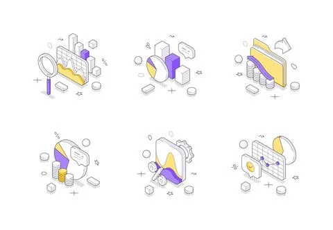 Isometric vector illustration of data analysis icons. Infographic elements fo Stock Illustration
