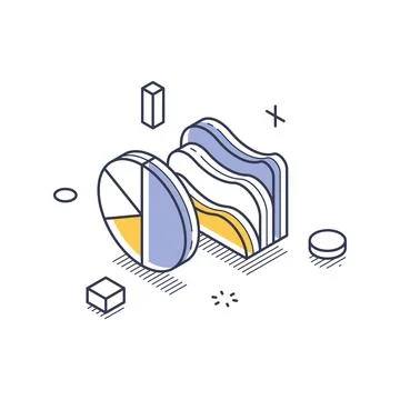 Isometric vector illustration of data analytics. Features a pie chart and an  Stock Illustration