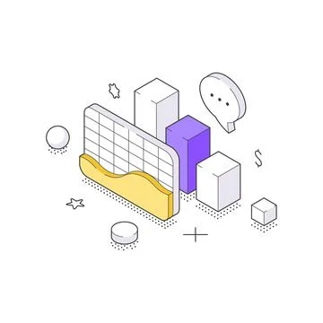 Isometric vector illustration of data analytics. Abstract charts and graphs r Stock Illustration