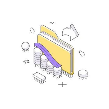 Isometric vector illustration of data processing. A folder with a bar chart a Stock Illustration