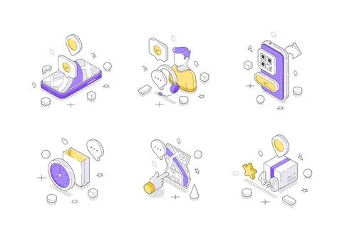 Isometric vector illustration of delivery service icons. Collection for packa Stock Illustration