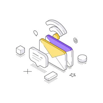 Isometric vector illustration of digital communication. Concept for email mar Stock Illustration