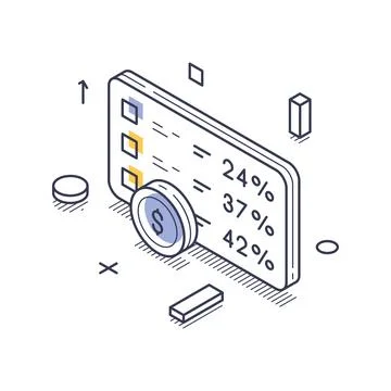 Isometric vector illustration of a digital financial report. Shows investment Stock Illustration