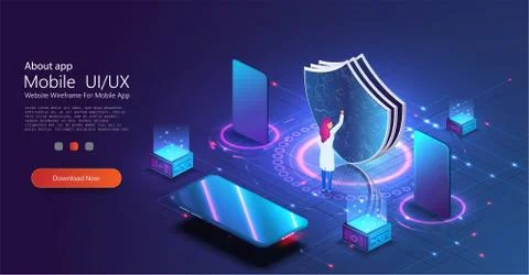 Isometric vector illustration of digital protection mechanism, digital device Stock Illustration