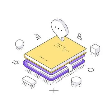 Isometric vector illustration of an e-learning concept. Stack of books with a Stock Illustration