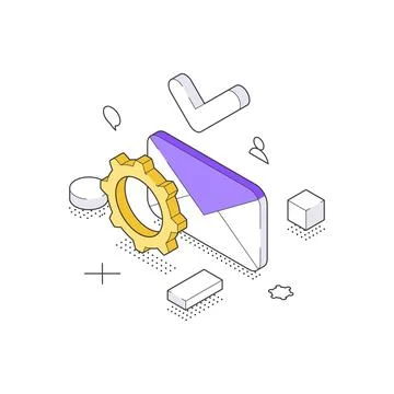 Isometric vector illustration of email configuration. Concept for automated w イラスト素材