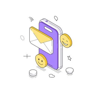 Isometric vector illustration of email marketing. Concept for mobile communic Stock Illustration