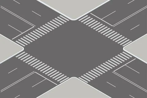 Isometric vector illustration of an empty urban intersection with pedestrian Ilustração Stock