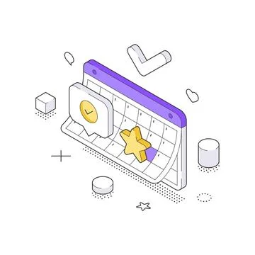 Isometric vector illustration of event planning and schedule management. Conc Stock Illustration