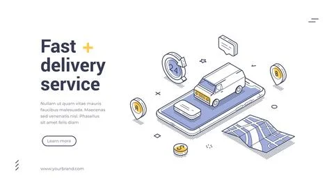 Isometric vector illustration of express delivery. Concept for online trackin イラスト素材