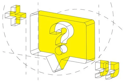 Isometric vector illustration featuring a speech bubble with a question mark Stock Illustration