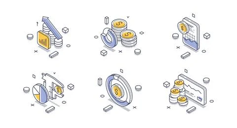 Isometric vector illustration for financial analytics and business data. Icon 스톡 일러스트