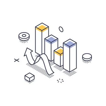 Isometric vector illustration of a financial bar chart. Depicts business data Stock Illustration