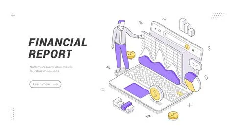 Isometric vector illustration of a financial report. A corporate accounting a 库存插图