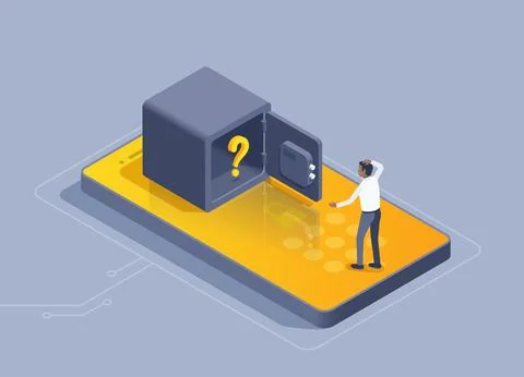 Isometric vector illustration on a gray background, on the smartphone screen  스톡 일러스트