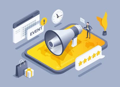 Isometric vector illustration on gray background, man in business suit next t Stock Illustration