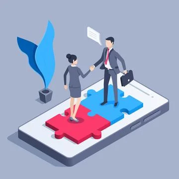 Isometric vector illustration on gray background, man and woman in business c Stock Illustration