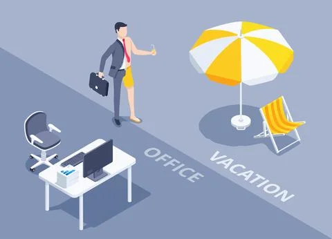 Isometric vector illustration on gray background, man in business suit and sh Stock Illustration