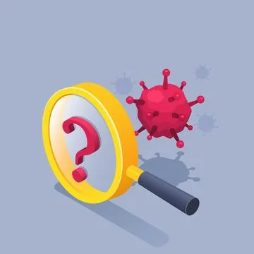Isometric vector illustration on gray background, magnifier with question mar Ilustração Stock