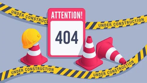 Isometric vector illustration on gray background, traffic cones with sign and Ilustración de archivo