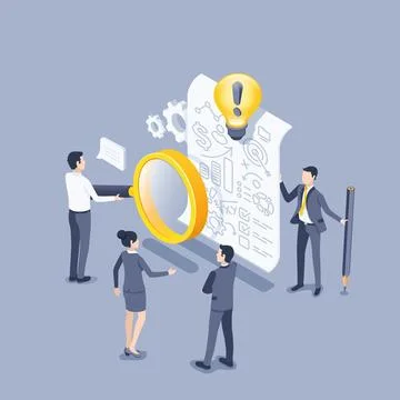 Isometric vector illustration on gray background, people in business clothes  Stock Illustration
