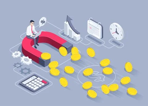 Isometric vector illustration on a gray background, a man in business clothes Stock Illustration