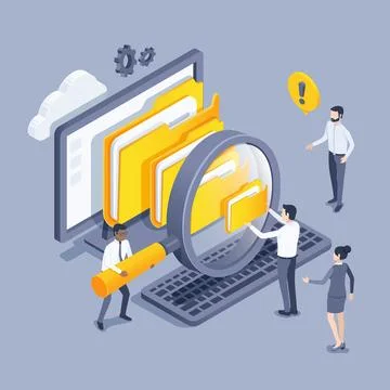 Isometric vector illustration on a gray background, people in business clothe Stock-Illustration
