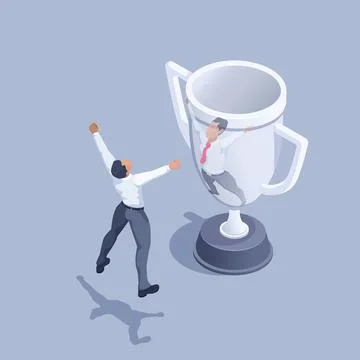 Isometric vector illustration on gray background, man in business attire with Stock Illustration
