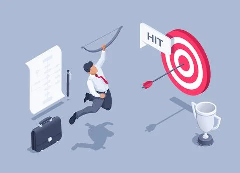 Isometric vector illustration on gray background, successful man in business  Stock Illustration