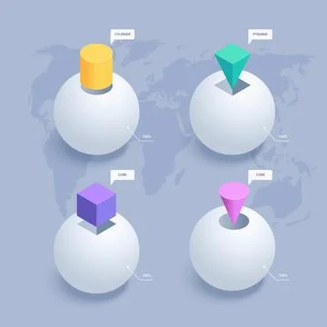 Isometric vector illustration on gray background, shapes in sphere, infograph 库存插图