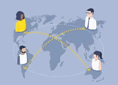 Isometric vector illustration on a gray background, avatars of people on the  Illustrazione stock
