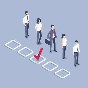 Isometric vector illustration on gray background, men and women in business c Stock Illustration