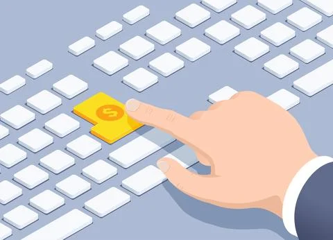 Isometric vector illustration on gray background, the hand of a man in a busi Stock Illustration