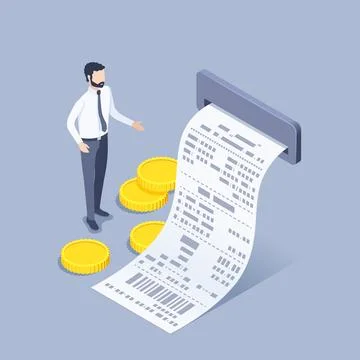 Isometric vector illustration on a gray background, a man in business clothes Stock Illustration