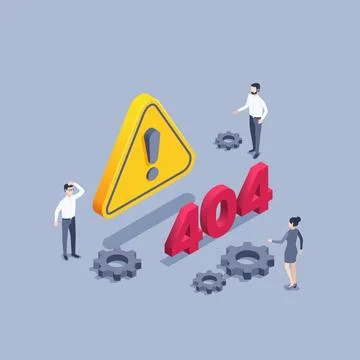 Isometric vector illustration on gray background, 404 error, people next to e 스톡 일러스트
