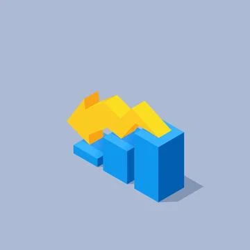 Isometric vector illustration on gray background, falling chart icon, crisis  Stock Illustration