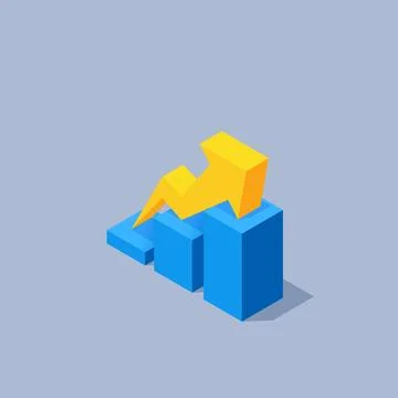Isometric vector illustration on gray background, growing chart icon, busines Illustrazione stock